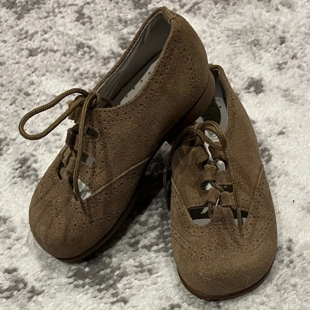 Calzados Gody Baby Girls Oxford Brown Lace-Up Suede Shoes Sz 22 (Toddler 6/6.5)